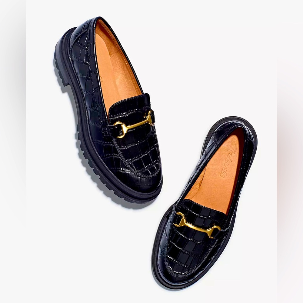 MADEWELL Croc slip-ons w/gold-toned hardware and superchunky lug sole